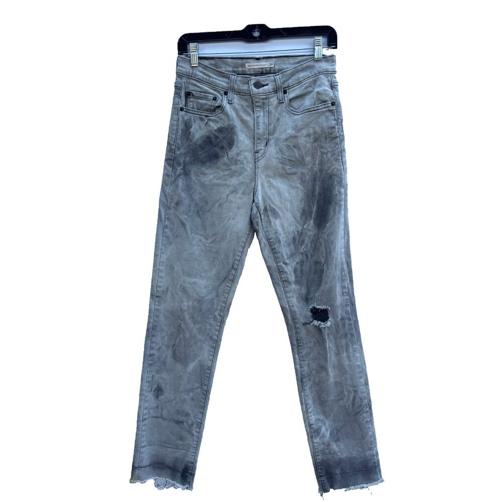 Levi's 724 High Rise Straight Jeans Womens 29 Bleached Distressed Punk Grunge